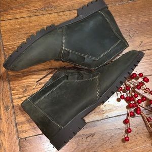 Leather Lace-Up BOOTIES Size 8 Olive Green 🥾